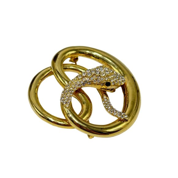 Butler & Wilson Snake Brooch Gold Tone & Rhinestones Pave Designer Signed Pin - Picture 1 of 9